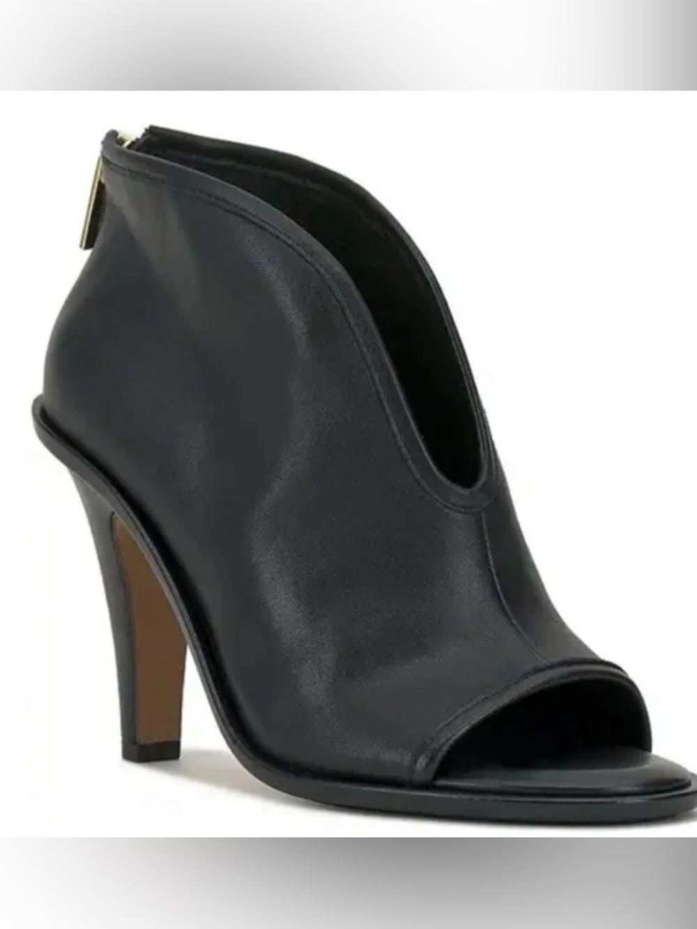 Vince Camuto Finaleigh Peep Toe Bootie Black Leather Kitten Heel 10M NIB